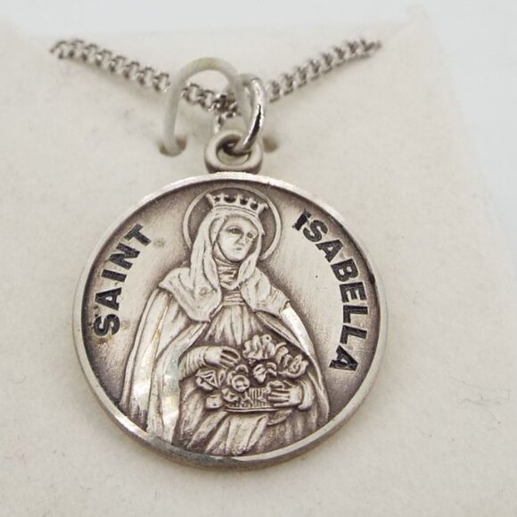 Vintage HMH St. Isabella Sterling Medal Pendant Necklace 18" with Original Box - Picture 6 of 8